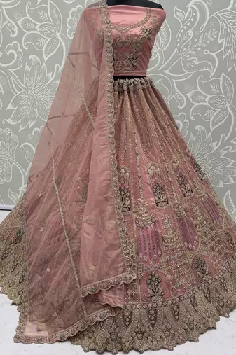 Gorgeous Pink Dori Embroidery Net Engagement Wear Lehenga With Blouse