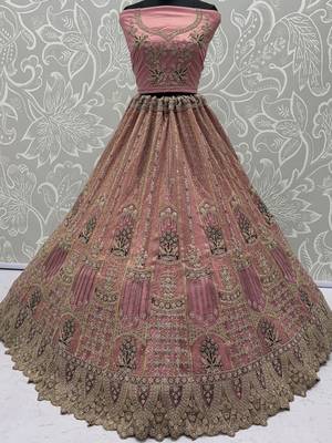 Gorgeous Pink Dori Embroidery Net Engagement Wear Lehenga With Blouse 5
