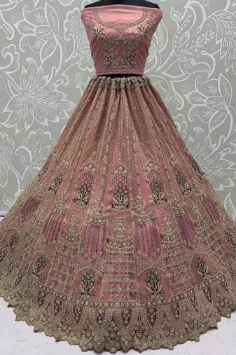 Gorgeous Pink Dori Embroidery Net Engagement Wear Lehenga With Blouse