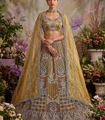 Dazzling Golden Multi Thread Work Net Reception Wear Lehenga Choli