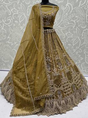Dazzling Golden Multi Thread Work Net Reception Wear Lehenga Choli 5