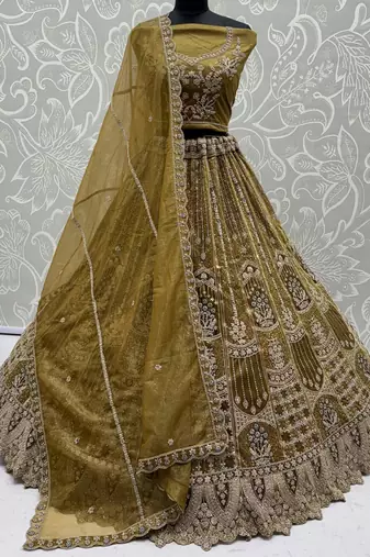 Dazzling Golden Multi Thread Work Net Reception Wear Lehenga Choli