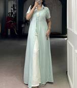 Stylish Sky Blue Printed Cotton Casual Wear Co-ord Set With Shrug