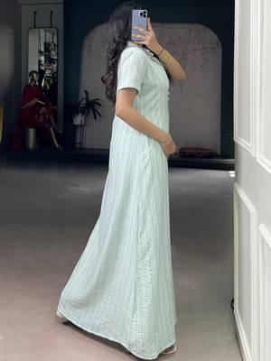 Stylish Sky Blue Printed Cotton Casual Wear Co-ord Set With Shrug 4