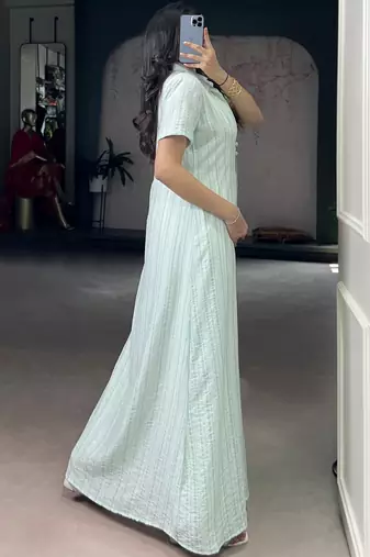 Stylish Sky Blue Printed Cotton Casual Wear Co-ord Set With Shrug