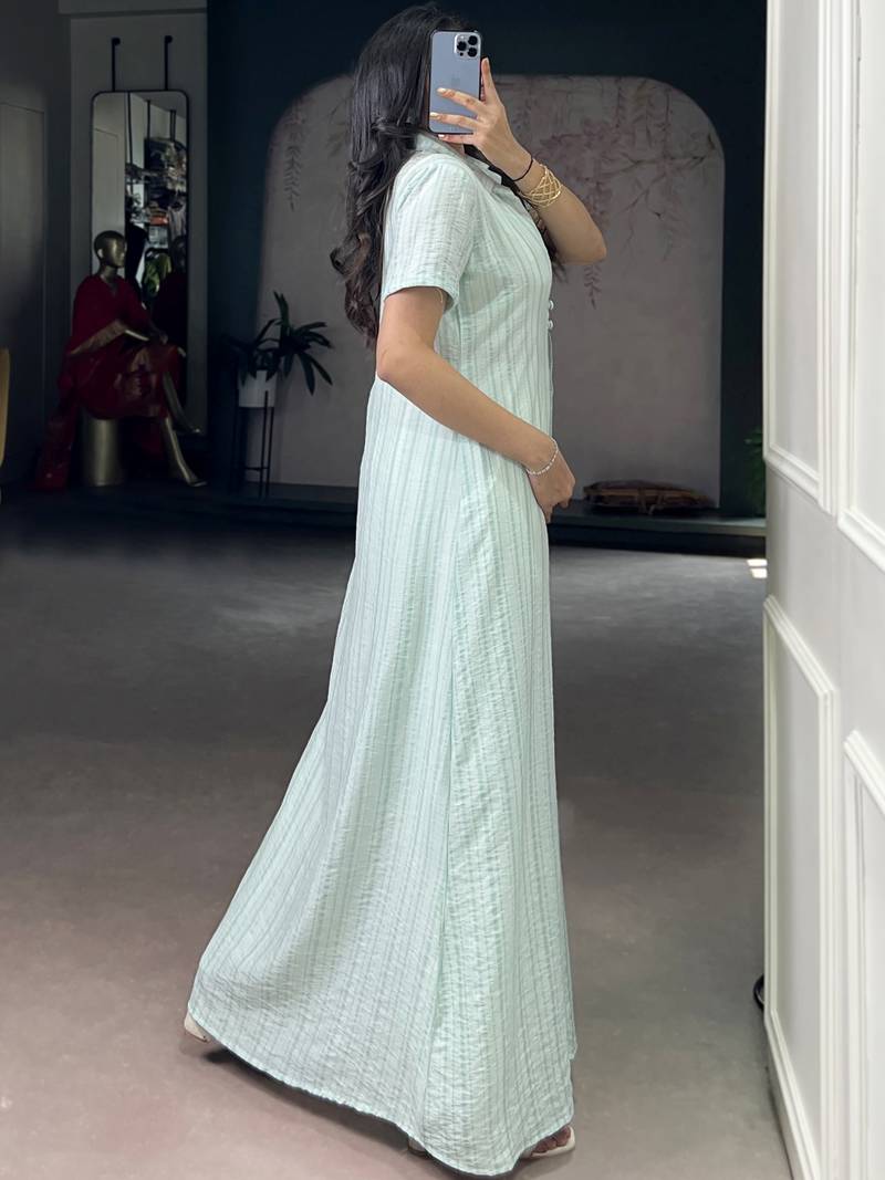 Stylish Sky Blue Printed Cotton Casual Wear Co-ord Set With Shrug