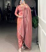 Beautiful Peach Bead Work Tissue Festival Wear Pant Suit