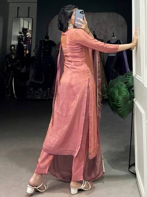 Beautiful Peach Bead Work Tissue Festival Wear Pant Suit 5