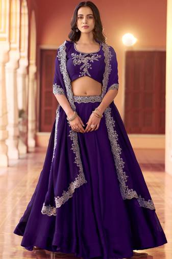 Charming Purple Sequins Silk Festive Wear Lehenga Choli With Dupatta