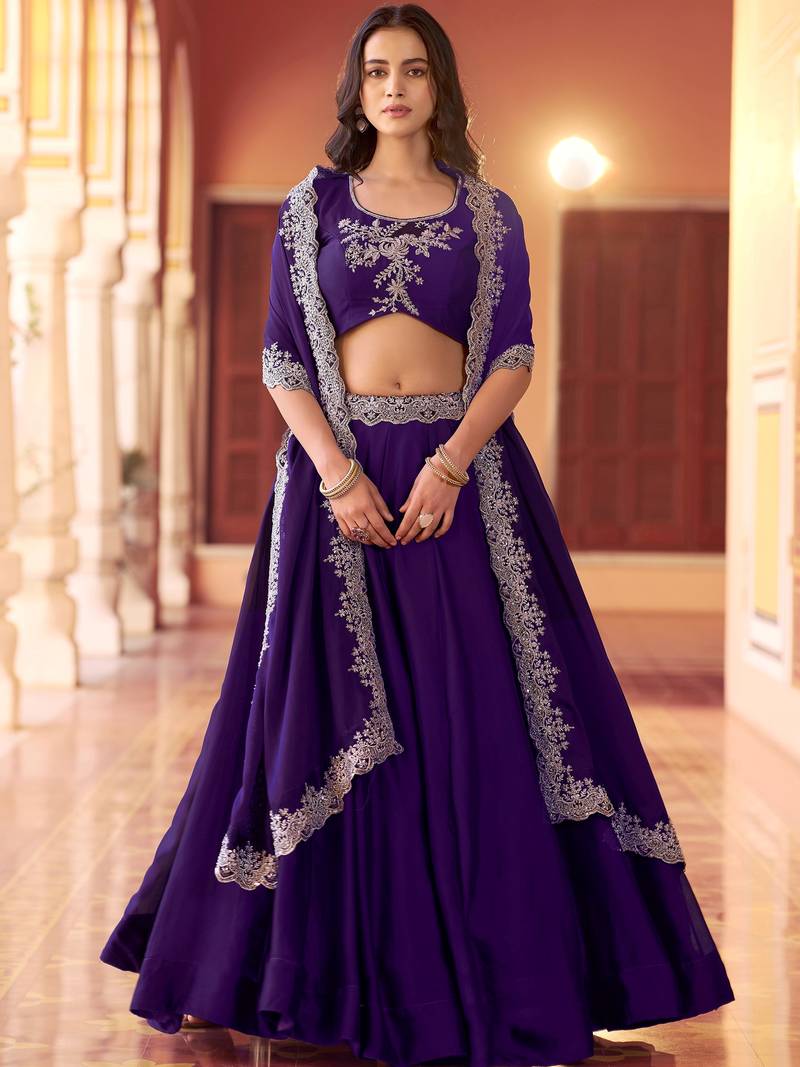 Charming Purple Sequins Silk Festive Wear Lehenga Choli With Dupatta