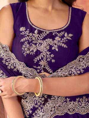 Charming Purple Sequins Silk Festive Wear Lehenga Choli With Dupatta 5