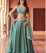 Alluring Sea Green Bead Work Silk Traditional Lehenga Choli With Dupatta