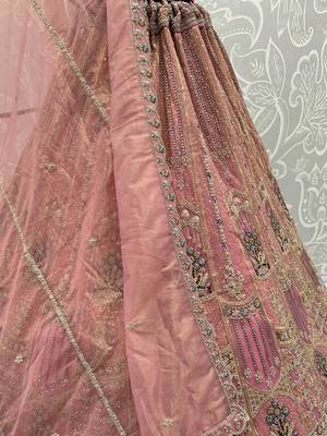 Gorgeous Pink Dori Embroidery Net Engagement Wear Lehenga With Blouse 6