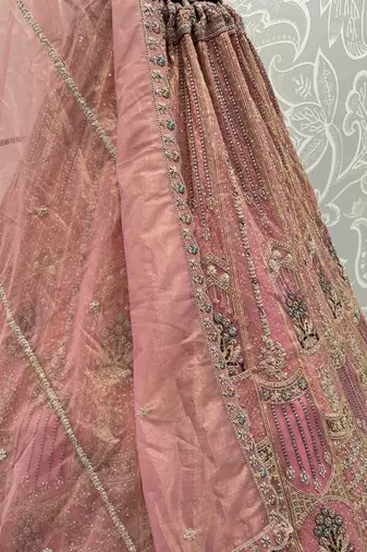 Gorgeous Pink Dori Embroidery Net Engagement Wear Lehenga With Blouse