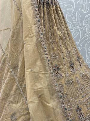 Royal Beige Zari Work Net Wedding Wear Lehenga Choli With Dupatta 6