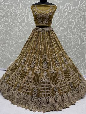 Dazzling Golden Multi Thread Work Net Reception Wear Lehenga Choli 6