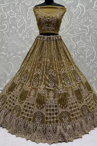 Dazzling Golden Multi Thread Work Net Reception Wear Lehenga Choli