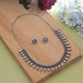Silver color oxidised necklace set 1