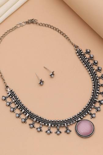 Light pink color oxidised necklace set