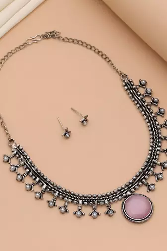 Light pink color oxidised necklace set