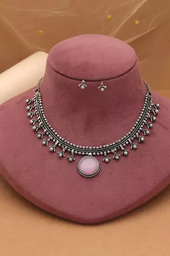 Light pink color oxidised necklace set