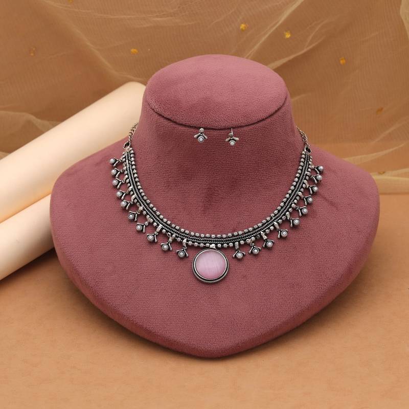 Light pink color oxidised necklace set