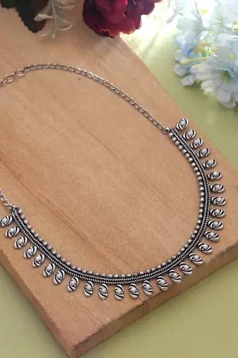 Silver color oxidised necklace set