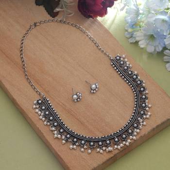 Silver color oxidised necklace set 1