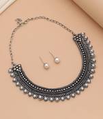 Silver color oxidised necklace set