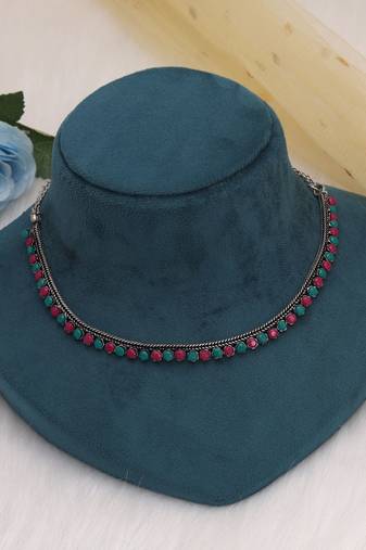 Rani & green color oxidised necklace