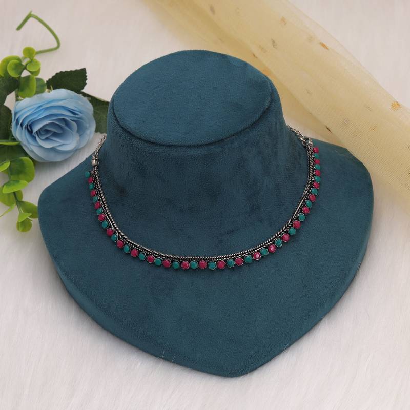 Rani & green color oxidised necklace