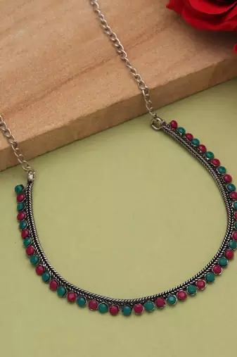 Rani & green color oxidised necklace