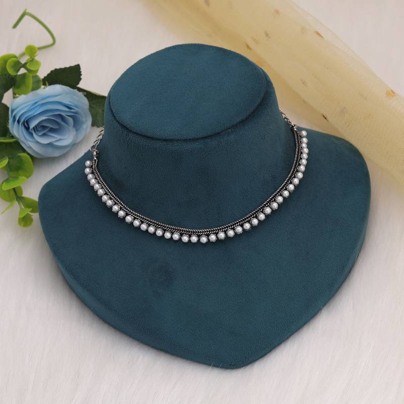 Silver color oxidised necklace