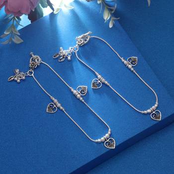 Silver color oxidised anklet 1