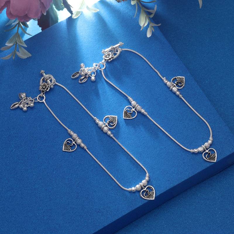 Silver color oxidised anklet