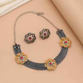 Yellow color dual tone oxidised necklace set 1