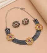 Yellow color dual tone oxidised necklace set