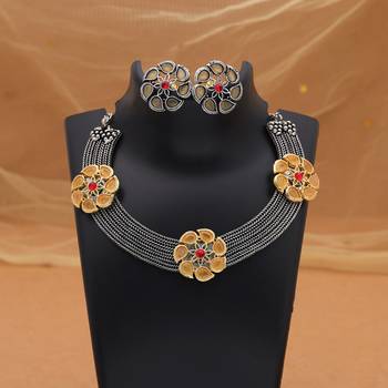 Yellow color dual tone oxidised necklace set 2