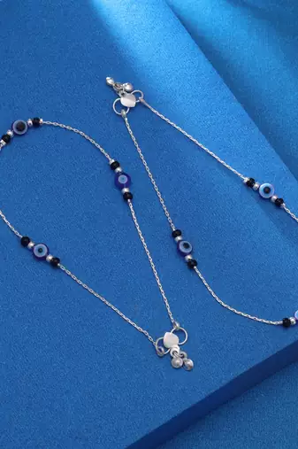 Blue color oxidised anklet