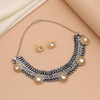 White color dual tone oxidised necklace set 1
