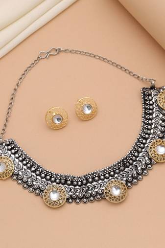 White color dual tone oxidised necklace set