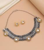 White color dual tone oxidised necklace set