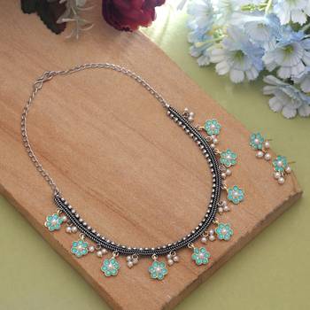 Firozi color dual tone oxidised necklace set 1