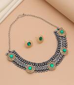 Green color dual tone oxidised necklace set