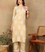 Women beige rayon ethnic motifs embroidered a-line chikankari kurta & palazzo set