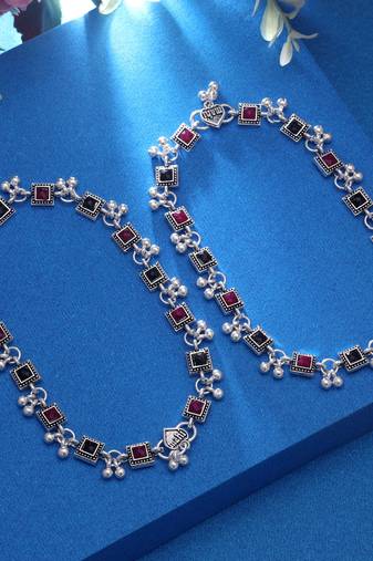 Rani & green color oxidised anklet