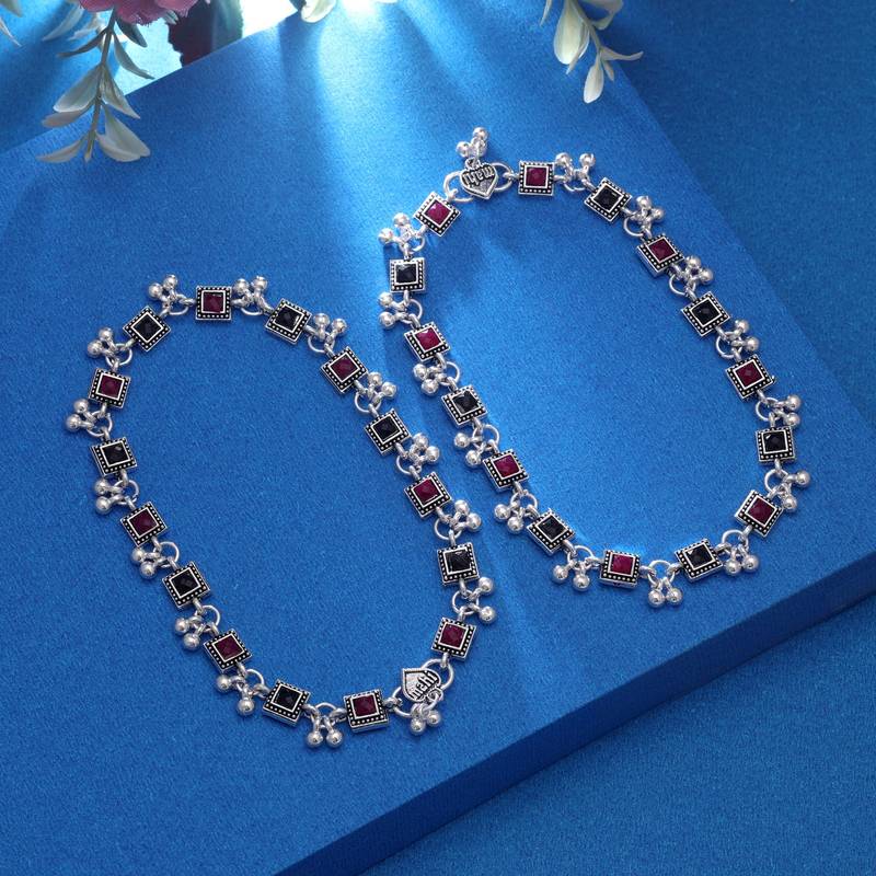 Rani & green color oxidised anklet