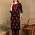 Women black & red floral embroidered chikankari a-line liva kurta & palazzo set
