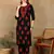 Women black & red floral embroidered chikankari a-line liva kurta & palazzo set
