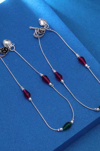 Rani & green color oxidised anklet